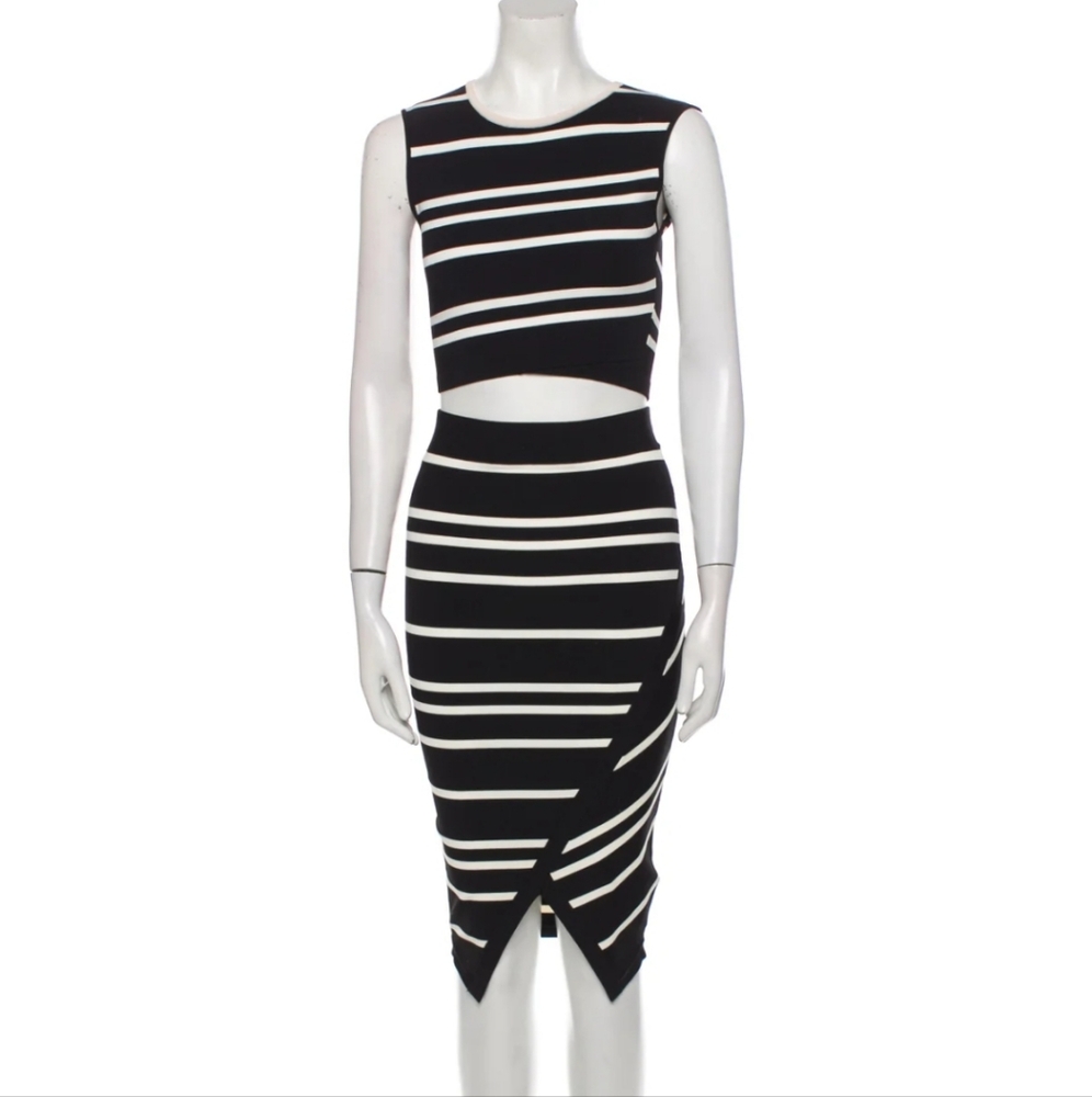 Ted Baker Stripe Black Pink Sexy Two Pieces Dress Set Size 1